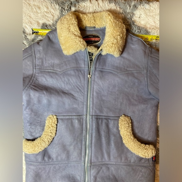 Vintage Walter Davoucci Shearling Leather Blue  Jacket Winter Mens XL - Picture 8 of 14